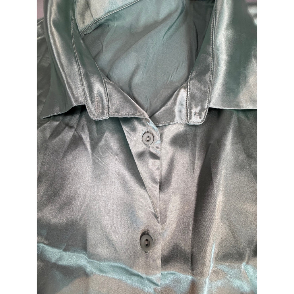 Ekouaer Silky Satin Short Sleeve Button-Down Nightshirt - Mint Green