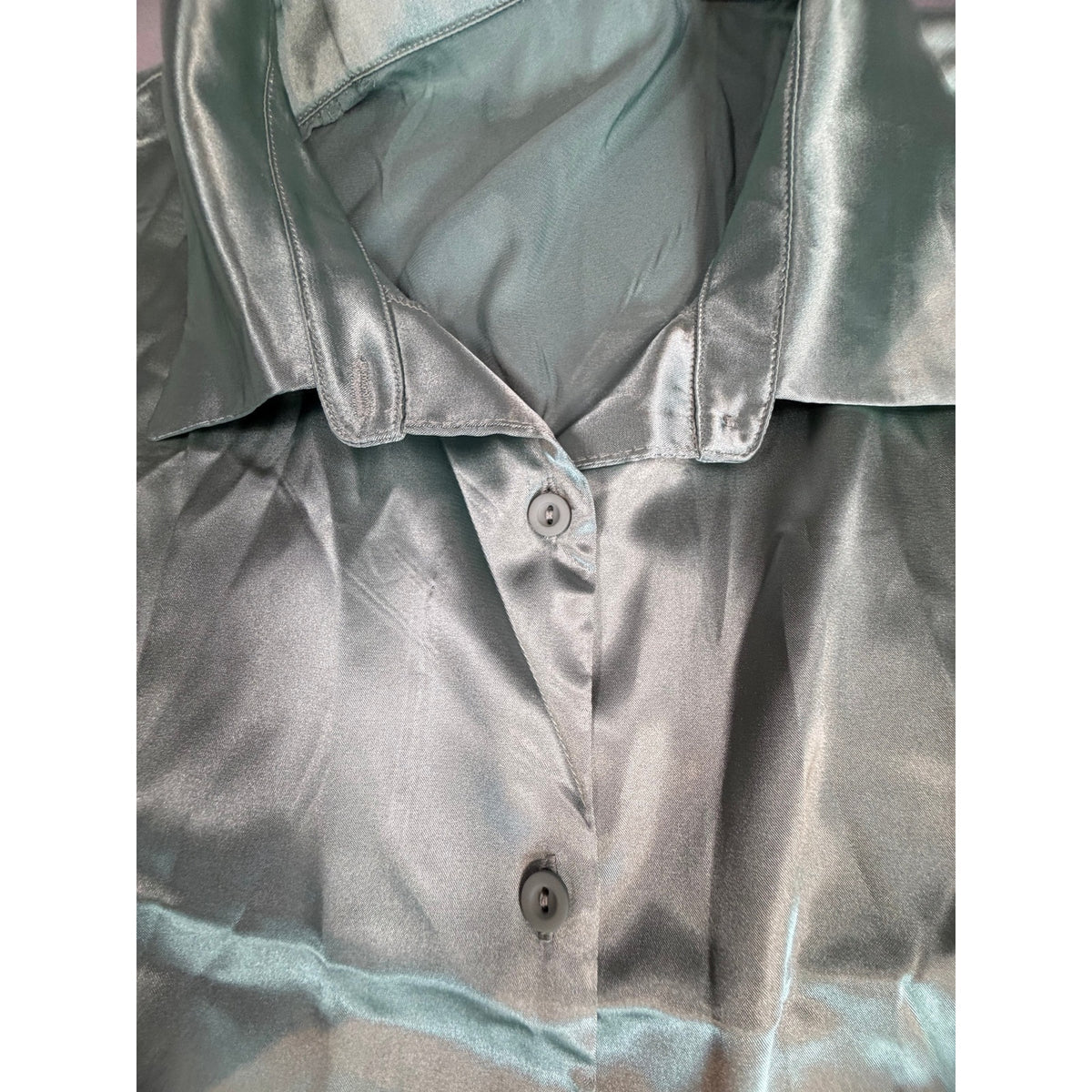 Ekouaer Silky Satin Short Sleeve Button-Down Nightshirt - Mint Green