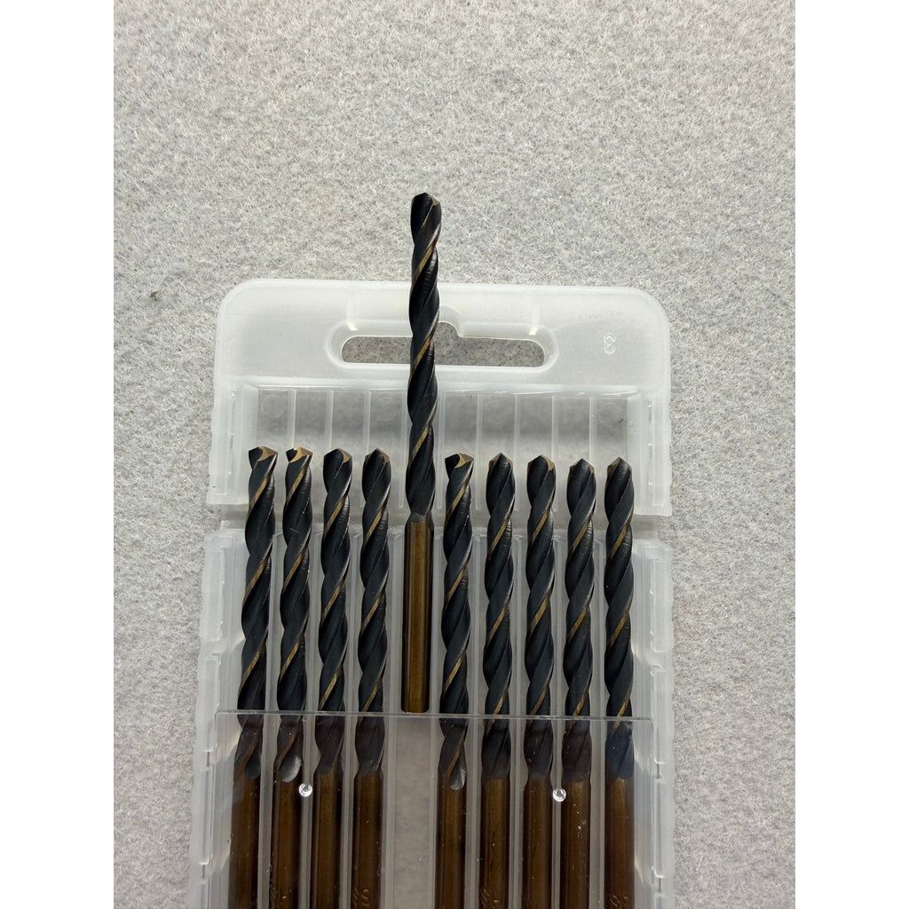 10-Piece 3/16" (5mm) High-Speed Steel (HSS) Straight Shank Twist Drill Bit Set