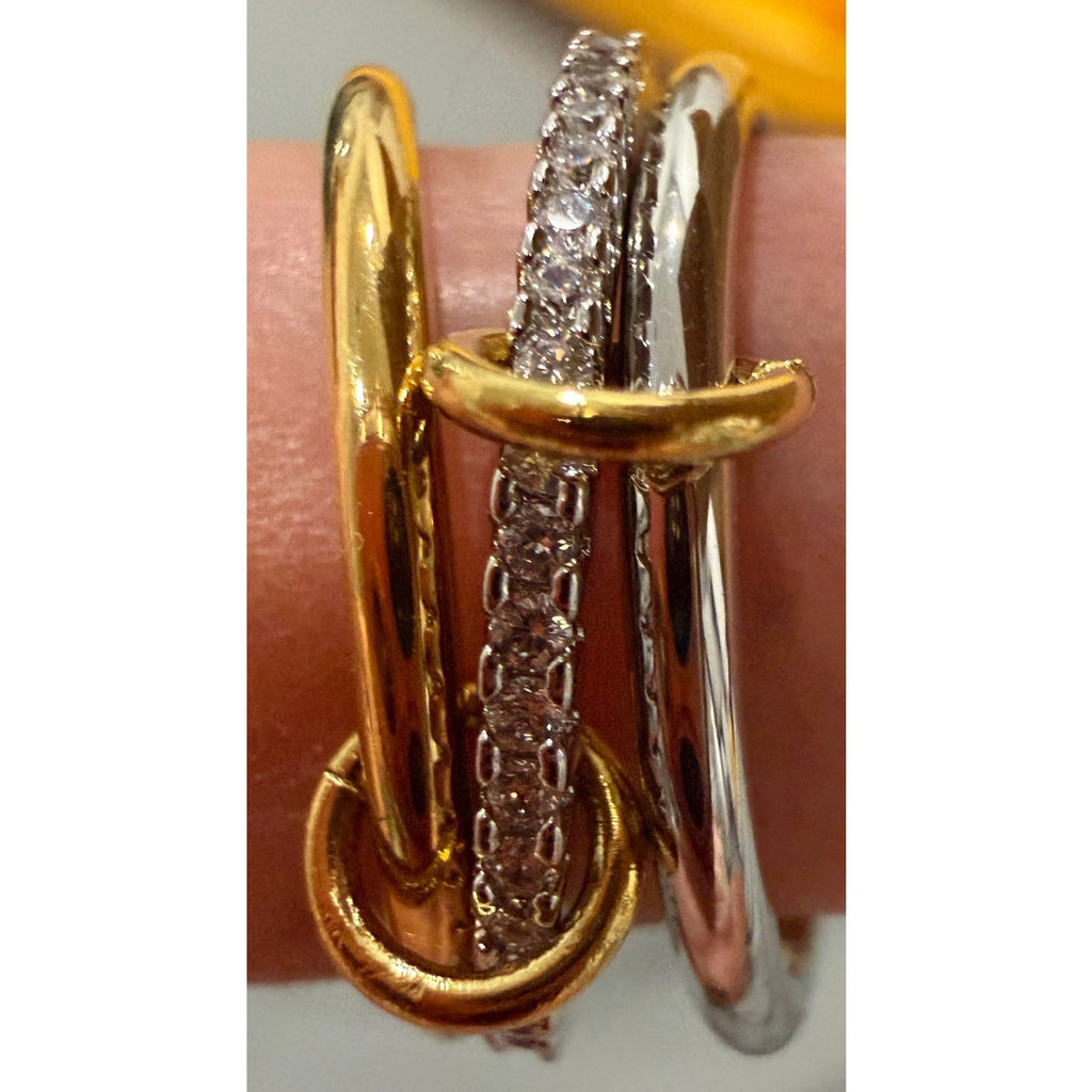 Holinse Tri-band Connected Ring Set Mixed Metal Gold Silver CZ Eternity Band Size 9