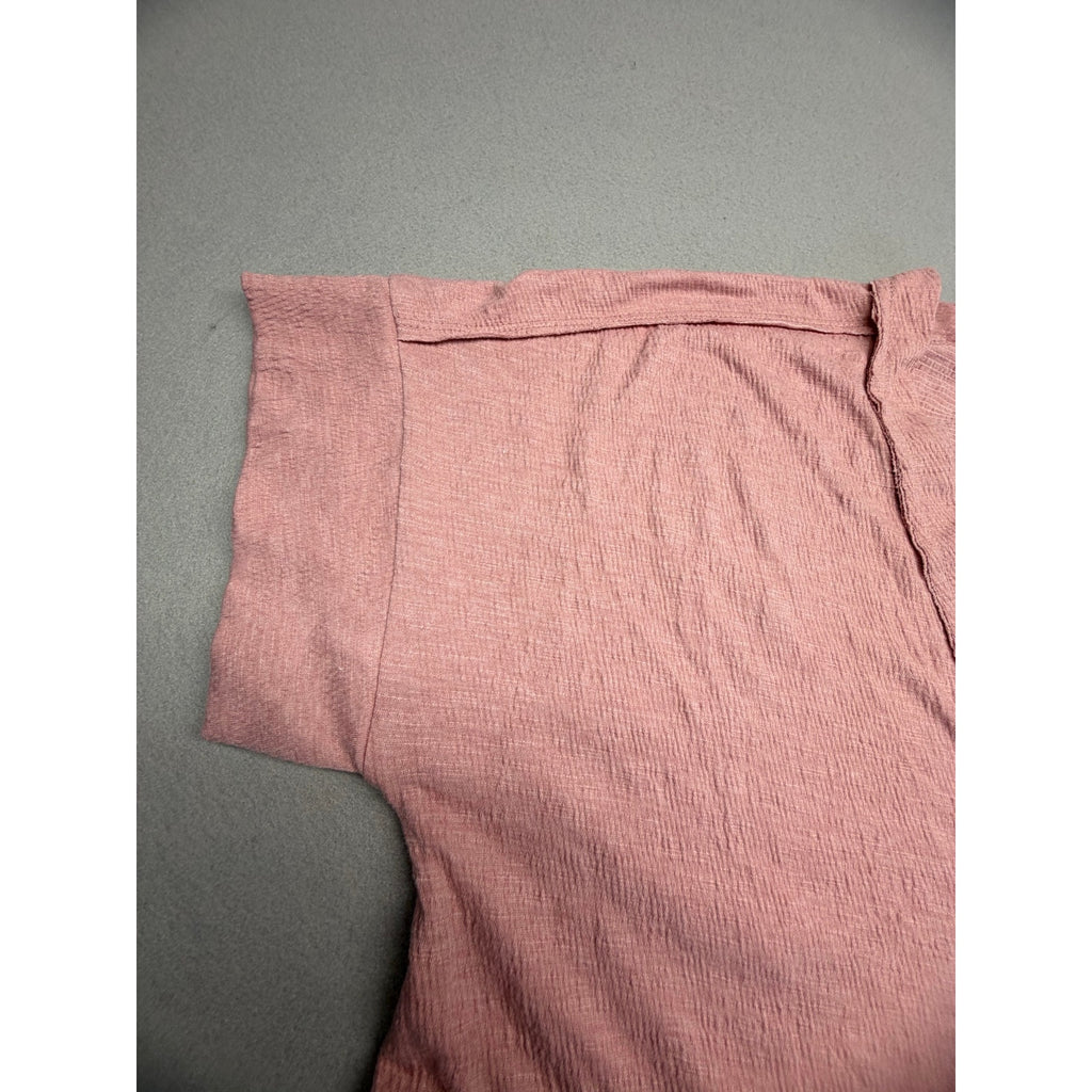 Dusty Rose Textured Knit V-Neck Henley Romper with Pockets - Extra Large XL