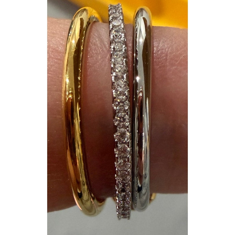 Holinse Tri-band Connected Ring Set Mixed Metal Gold Silver CZ Eternity Band Size 9