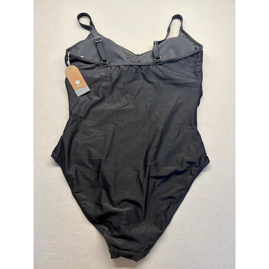 Smismivo Women's One Piece Ruched Waist Swimsuit with mesh V Neck Size XL